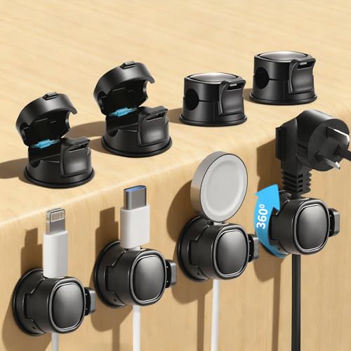 8 Pack Desk Cord Organizer for Home/Office, Cord Organization Cable Clips, 360° Rotatable Spring Cable Management Clips, Adhesive Cord Holder with Clasp Lock, Desk Accessories/Workspace Organizers
