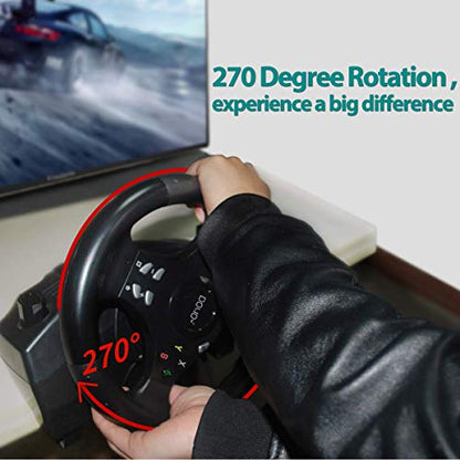 DOYO Steering Wheel with Pedals for PC/Xbox/PS4/Switch – 270° Racing Wheel, Gaming Steering Wheel with Gear Shifter, Dual Vibration, Clamp Mount, Driving Simulator for Sim Racing