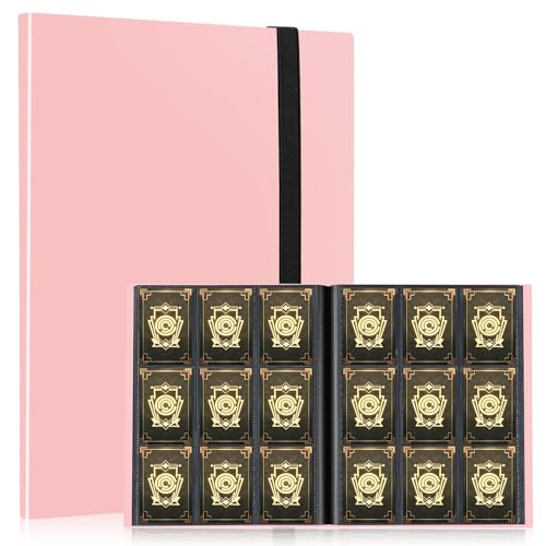 Card Binder, EDUDIIU 9 Pockets Premium Trading Card Binders, Cards Collection Binder Album, Side Loading Yugioh Holder Book for Sport, Football, Baseball Collector - Pink - color: Pink