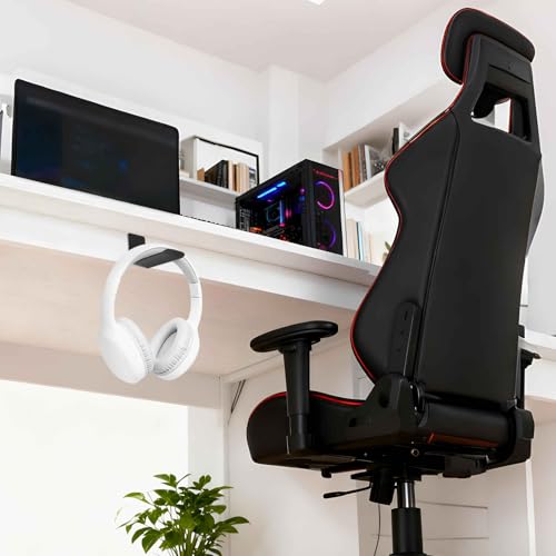 HARFINGTON Headphone Holder Stand Aluminum Headset Hook Headphone Clip Under Desk Hanger with Tape and Screws for Bedrooms Study Libraries Offices, Black (5.5cm) - color: Black
