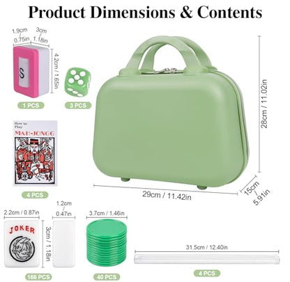 Portable American Mahjong Set, 166 Mahjong Tiles with Carrying Bag, 3 Dice, 40 Chips, Wind Indicator, Instruction Book, Compact Travel Game Set