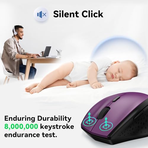 TECKNET 2.4G Wireless Mouse, 4800 DPI Ergonomic Computer Mouse, USB, Purple | Mouse for Laptop with USB Receiver, 6 Adjustable DPI, Quiet Click, 30-Month Battery, 6 Button, Portable for PC Chromebook Mac - color: Purple