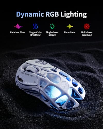 GravaStar Mercury M2 Wireless Gaming Mouse with 26,000 DPI, PAW3395DM Sensor -79g Lightweight Hollowed-Out Design -5 Programmable Buttons -5 Dynamic Lightsync RGB (White) - color: White