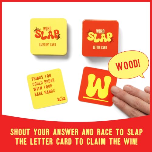 Word Slap by Relatable - Shout It, Slap It, Spell It. A Fast Paced Word Game and Thinking Game Built for Family Game Night, Party Games and Brain Games for Kids – Includes 165 Letter & Category Cards.