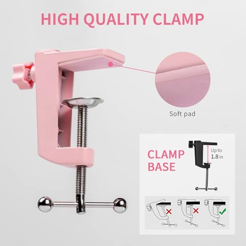 FEELWORLD AMS1 Microphone Boom Arm, Adjustable Mic Arm Stand with 3/8” to 5/8” Screw, Compatible with PM1 and other Mics for Podcast Straming Gaming Studio （Pink) - color: Pink