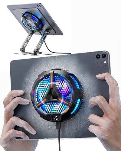 ACEDAYS iPad Cooler,Magnetic Tablet Cooler for ipad/Surface pro/Samsung Tab,Universal Radiator with Temperature Display for Mobile Gaming,Tiktok Live Streaming(Including Tablet Stand Holder) - color: ipad cooler+Tablet Stand Holder