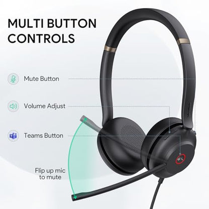 Yealink UH37 USB Headset with Noise Cancelling Microphone,Wired Headset for PC Laptop,Teams Certified,USB-A/C Cable,Works with Zoom and Other Leading UC Platforms - color: Black,Stereo, style: Teams Certified