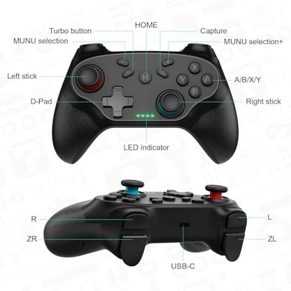Nonbliep 2 Pack Wireless Controller for Nintendo Switch 2/1 Lite/OLED and PC, with Bluetooth, Turbo, Gyro Axis, Dual Vibration, and Screenshot, Compatible with Steam and Switch 2/1 - color: Matte Black
