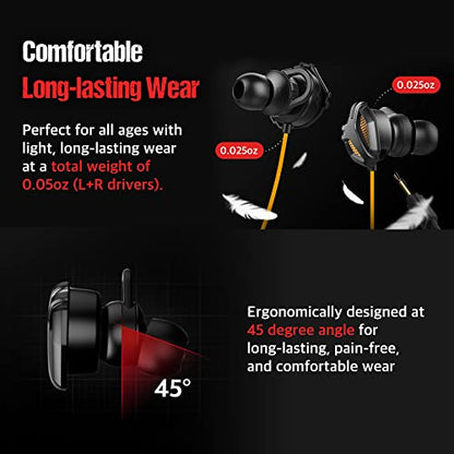 SPE-G9 Light Gaming Earbuds Single Driver 3.5mm with Dual Microphone | Wired Earbuds with 1.5m Cable | for PC, Mobile, Xbox, PS5, PS4, Switch | in-Ear Gaming Headset (Black)