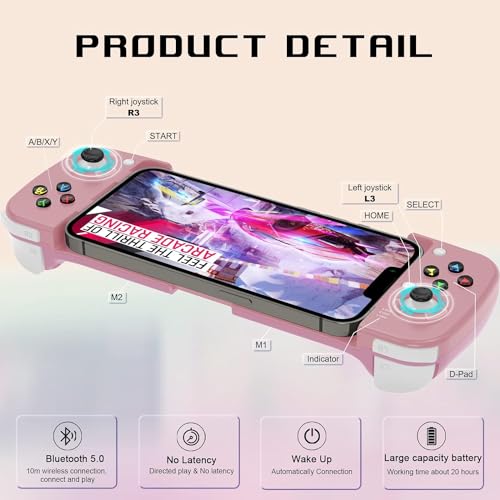 Megadream Mobile Game Controller Gamepad for iPhone iOS Android PC: Works with iPhone 17/16/15/14/13/12/11/X, iPad, Samsung Galaxy, TCL, Tablet, Call of Duty, Roblox - Directly Play (Pink) - color: Pink