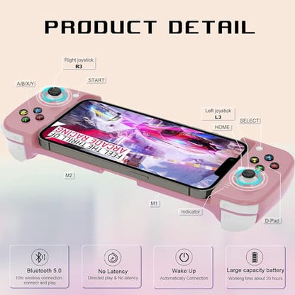 Megadream Mobile Game Controller Gamepad for iPhone iOS Android PC: Works with iPhone 17/16/15/14/13/12/11/X, iPad, Samsung Galaxy, TCL, Tablet, Call of Duty, Roblox - Directly Play (Pink) - color: Pink