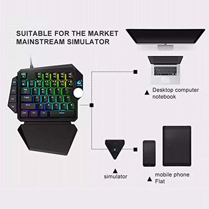 Mini Gaming Keyboard, One Handed RGB Mechanical Gaming Keyboard with 4 Onboard Macro Keys, Detachable Wrist Rest, for PC Laptop Computer