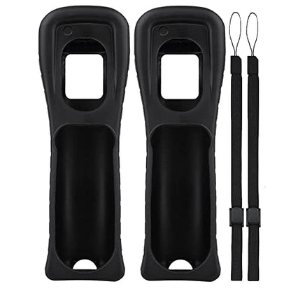 2X Wii Silicone Case Cover with Wrist Strap for Wii Remote Controller (Black) - color: Black
