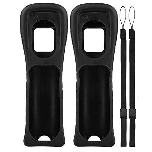 2X Wii Silicone Case Cover with Wrist Strap for Wii Remote Controller (Black) - color: Black