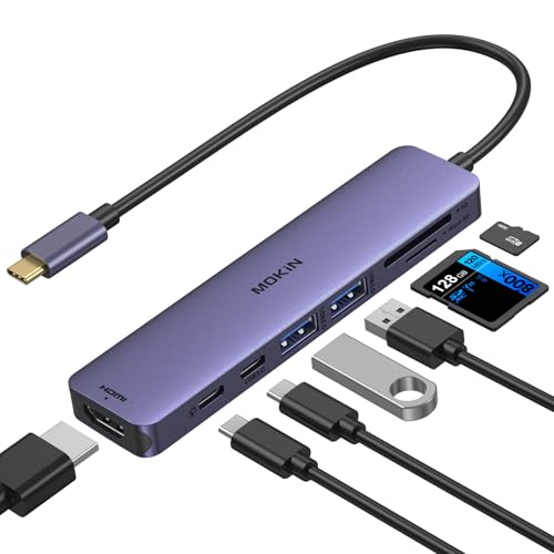 USB C Hub HDMI Adapter for MacBook Pro/Air, MOKiN 7 in 1 USB C Dongle with HDMI - color: Purple