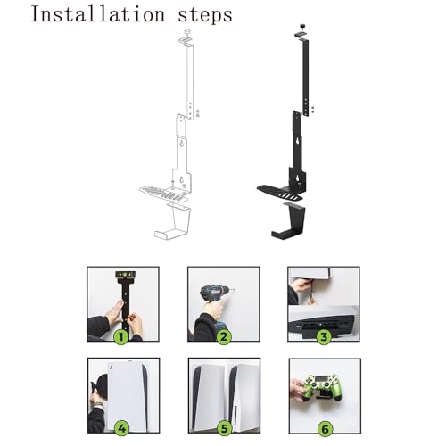 Wall Mount for PS5/ PS5 Slim/ PS5 Pro - With 2 Controller Mounts, Vertical Display, Open Design- Black Gaming Console Holder & Stand Kits