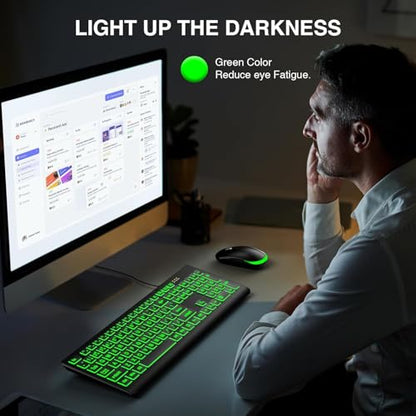 SABLUTE K11PRO Large Print Backlit Keyboard, 3X Larger Font Wired USB Lighted Computer Keyboard with 7-Color LED Illuminated Keys, Desktop Workstation Keyboard Compatible for PC Laptop Windows - color: Classic Black