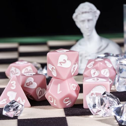 7 Piece Pink DND Dice Set, Heart Resin Polyhedral Dice Set for D&D Role Playing Game and Other Tabletop Games - color: Heart/Pink