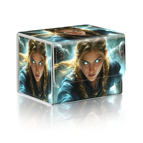 Trading Card Storage Box, Holds 100+ for MTG Cards, PU Leather with Magnetic Closure, Elf Warrior Fighting Zombies Durable Deck Box for Magic the Gathering, Trading Card Games - color: Elf Warrior Fighting Zombies