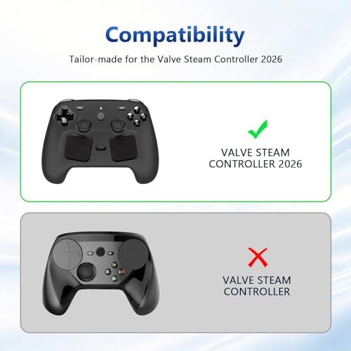 Case Cover Compatible with Steam Controller 2 2026, Soft Silicone Protector Cover Skin Case for Steam Controller 2 with Thumb Grip Caps, Anti-Scratch, Shockproof (Black) - color: Black