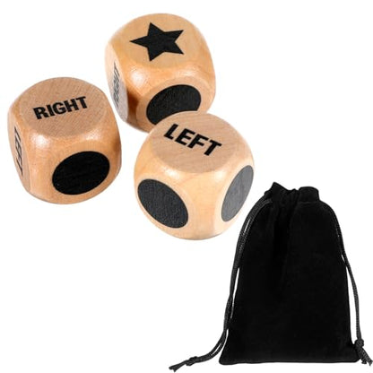 Qianyu 3 Pcs Left Right Center Game Dice Set 1Inch Wooden Dice with Drawstring Bag Standard Size 6 Sided Dices Accessorie Bamboo Wood Easy to Store and Carry Around Dices for Travel