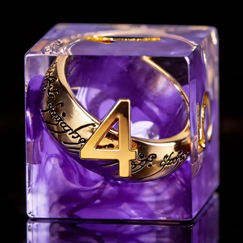 Magic Ring DND Dice Set Resin 7Pcs Dice DND with an Iron Box for DND; COC; Role Playing dice Games and Board Games Gift (Purple) - color: Ring Purple