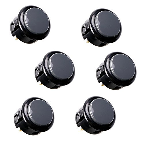 SANWA 6 pcs OBSF-30 Original Push Button 30mm - for Arcade Jamma Video Game & Arcade Joystick Games Console (Black & Gray) S@NWA - color: Gray