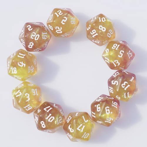 10PCs D20 Polyhedral Dice Set 22mm for DND RPG MTG Dungeons and Dragons Dice (Purple + Gold) - color: Purple + Gold