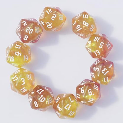 10PCs D20 Polyhedral Dice Set 22mm for DND RPG MTG Dungeons and Dragons Dice (Purple + Gold) - color: Purple + Gold