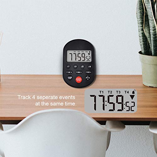Digital Table-top Timer, 4 Activities Count Down/Count up,Real-time Clock Display,Buzzer Alarm Reminder for Kids and Adults,Time Management for Gym Reading Camping Hiking (Black) - color: Black