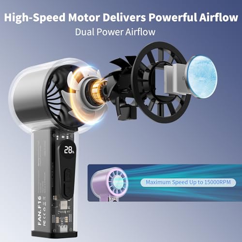 Portable Handheld Fan with Ice Cooler, 5000mAh Battery, 6 Speeds, LED Digital Display, Turbo High Speed Personal Fan, Transparent Design for Travel, Summer, Outdoor, Concerts, Black - color: Black