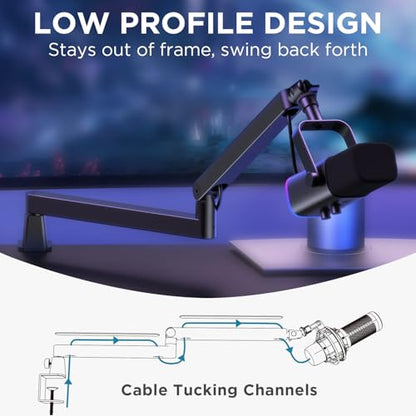 InnoGear Low Profile Mic Arm Boom Arm Microphone Stand Desk Mount, Black | for Fifine AM8 K669B Elgato Blue Yeti Shure SM58 SM7B, 3.3lb Weight Capacity, Vibration Resistant, Adjustable Angle - color: Black, style: Low Profile Mic Arm