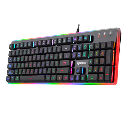 Redragon K509-RGB PC Gaming Keyboard 104 Key Quiet Low Profile RGB Keyboard Backlit Dyaus Pro Mechanical Feel Keyboard for Windows PC (with Edge Side Light Illumination)