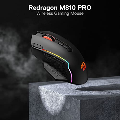 Redragon M810 PRO Wireless RGB Gaming Mouse 10000 DPI Remapping Keys | Cable-Free 0 Delay, Rapid-Fire Macro Keybinds, Vibing Backlight, Ergonomic Grip Body Comfort - color: Black, style: M810 PRO