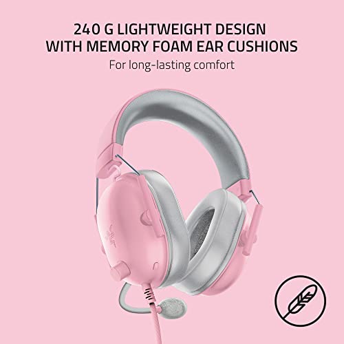 Razer BlackShark V2 X Gaming Headset, 50mm Drivers, Quartz Pink - color: Quartz Pink, size: 3.5 mm, style: PC