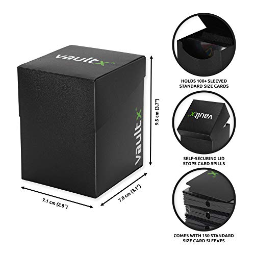 Vault X Large Standard Deck Box with 150 Black Sleeves, fits 100+ Sleeved Trading Cards (Black) - color: Black