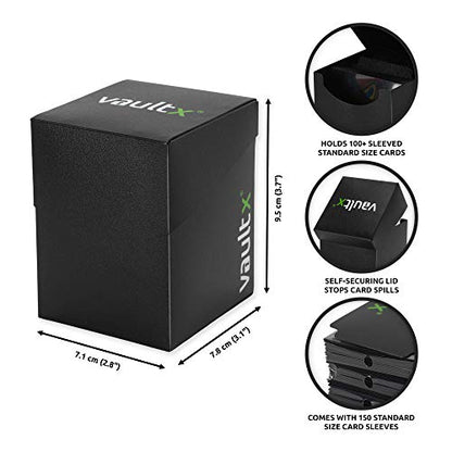Vault X Large Standard Deck Box with 150 Black Sleeves, fits 100+ Sleeved Trading Cards (Black) - color: Black