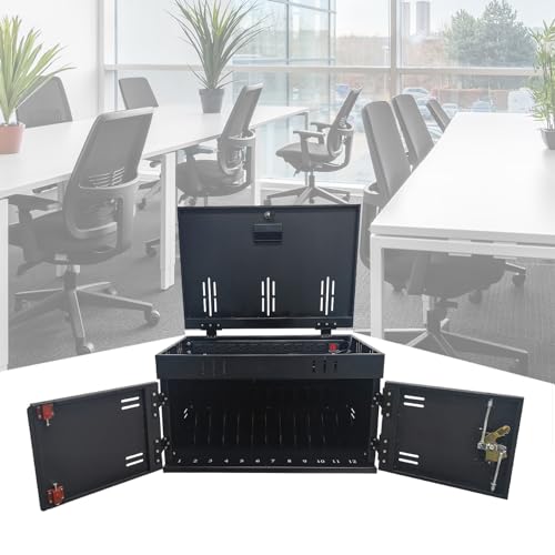 12 Device Charging Station for Laptops & Tablets, Portable Lockable Charging Cabinet Lock Box with Cable Management,Fits 17in Laptop Computers Chromebooks, for Classroom, Library, and Office(Black)