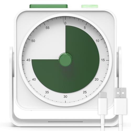 Rechargeable Visual Timer 60-Minute for Classroom Countdown Stopwatch Timer, w/Adjustable Stand for Homeschool Supplies Study Time Management Tool, for Desk Office Work Meetings, Mute Function, White - color: White