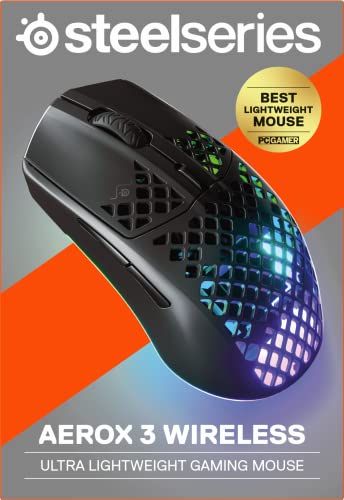 SteelSeries Aerox 3 Wireless - Holey RGB Gaming Mouse - Ultra-lightweight Water Resistant Design - 18K DPI TrueMove Air Optical Sensor- Onyx - color: Onyx, style: Gen 1