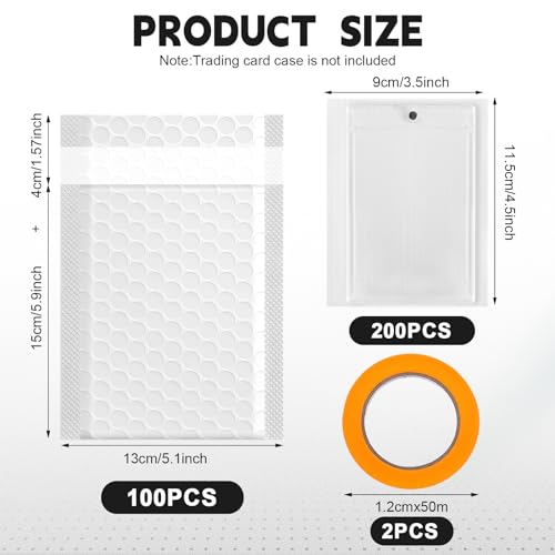 Engrowtic 302 Pcs Trading Card Shipping Protector Set Include 200 Precut Plastic Inserts Card Mailers 100 Poly Bubble Mailers Padded Envelopes and 2 Masking Tape (White,4.5 x 3.5 Inch) - color: White, size: 4.5 x 3.5 Inch