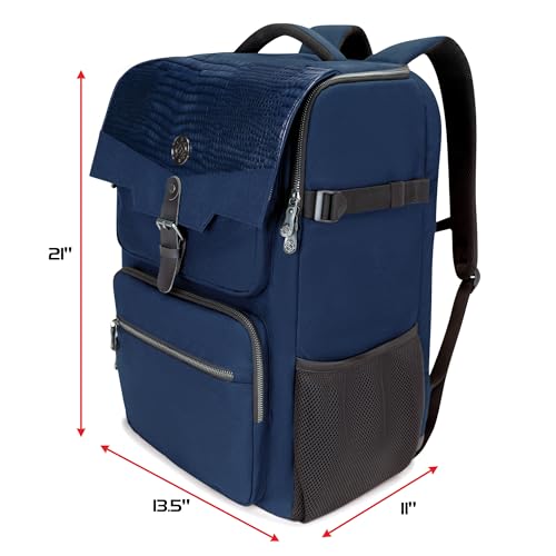 ENHANCE Collector's Edition DnD Backpack - RPG DM Bag for Dungeons and Dragons - DnD Bag fits 6-8 Books, 18" Laptop/DM Screen Slot, Miniature Foam Trays, Accessory Pockets, Map Strap (Dragon Blue) - color: Dragon Blue
