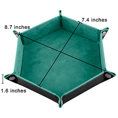 SIQUK 2 Pieces Dice Tray PU Leather Dice Trays Folding Hexagon Dice Holder Tray for Dice Games Like RPG, DND and Other Table Games (Cyan and Black) - color: Cyan and Black