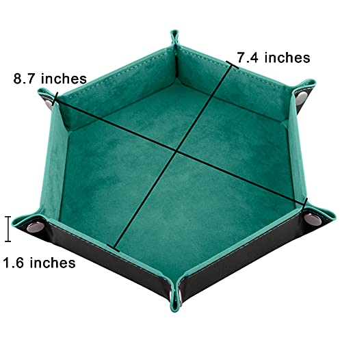 SIQUK 2 Pieces Dice Tray PU Leather Dice Trays Folding Hexagon Dice Holder Tray for Dice Games Like RPG, DND and Other Table Games (Cyan and Black) - color: Cyan and Black