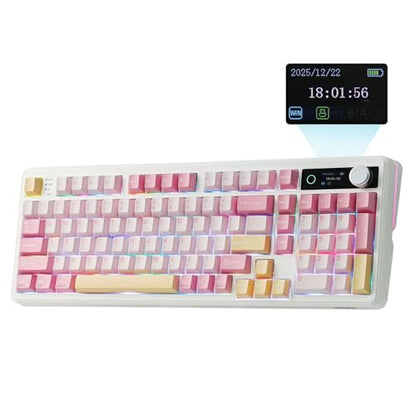 EPOMAKER TH99 PRO 96% Mechanical Keyboard with Screen & Knob, 10000mAh, 2.4Ghz/BT, Hot Swap, Custom Driver, RGB Backlight, PBT Keycap, Wireless Gaming Keyboard for PC/Mac (Pink, Creamy Jade) - color: Pink, size: Creamy Jade