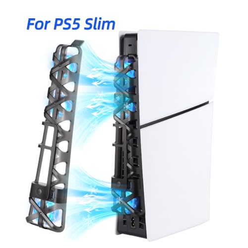 Cooling Fan with LED Light for PS5 Slim, Quiet Cooling System Accessories for Playstation 5 Slim Disc and Digital Editions, Compatible with Horizontal Stand For Gaming Console