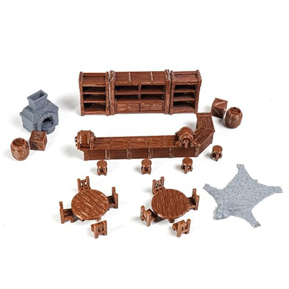 Tavern Bar Furniture Set, D&D Terrain, 3D Printed Tabletop RPG Scenery and Wargame Terrain 28mm Dungeon Miniatures