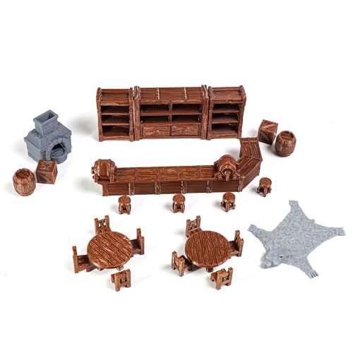 Tavern Bar Furniture Set, D&D Terrain, 3D Printed Tabletop RPG Scenery and Wargame Terrain 28mm Dungeon Miniatures