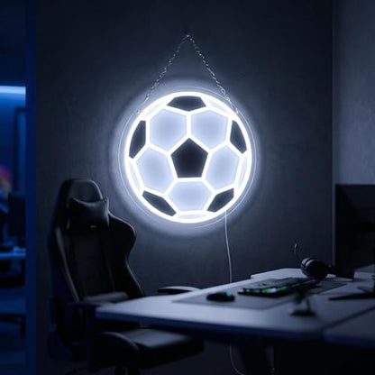 Soccer Neon Light 12.6" x 12.6" LED Football Wall Art Decor, 5-Level Dimmable Brightness USB Powered Acrylic Soccer Ball Lamp for Boys Bedroom, Game Room, Sport Bar, Sports Fans