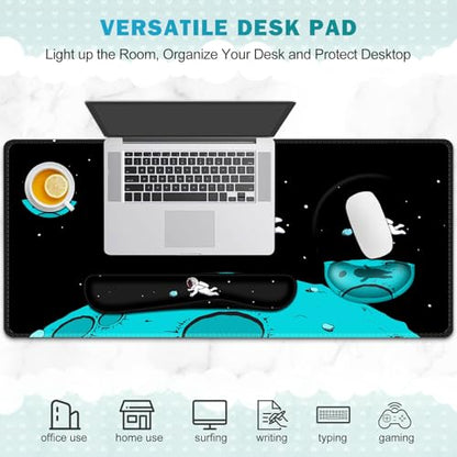 Gaming Mouse Pad, Large Desk Mat, Cute Desk Pad Protector, 4in1 XXL Mousepad + Keyboard Wrist Rest+Mouse Wrist Rest+Coaster Set with Ergonomic Desk Pad for Home Office PC Computer, Cool Space Alien - color: Cool Space Alien